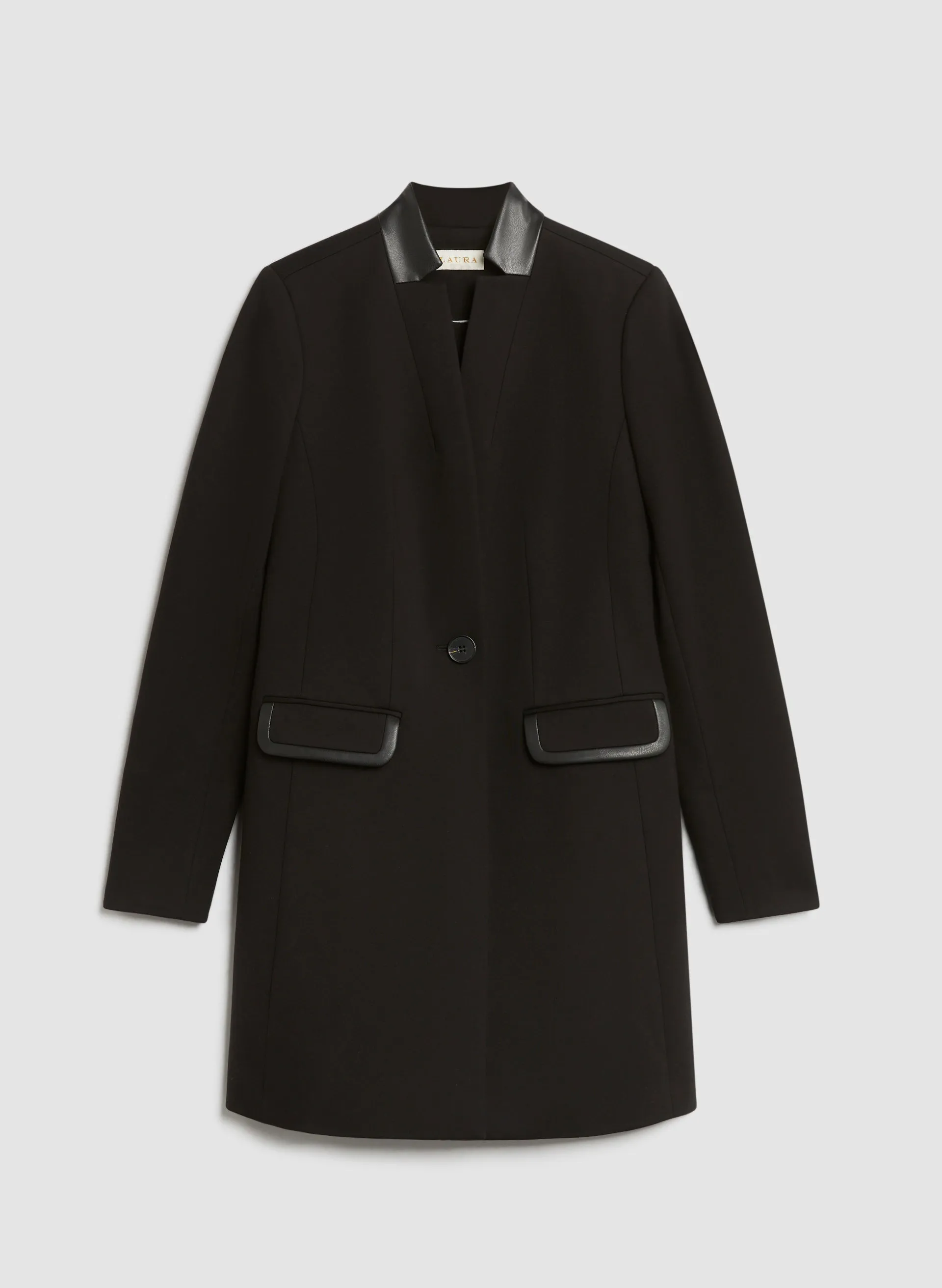 Vegan Leather Detail Redingote Jacket