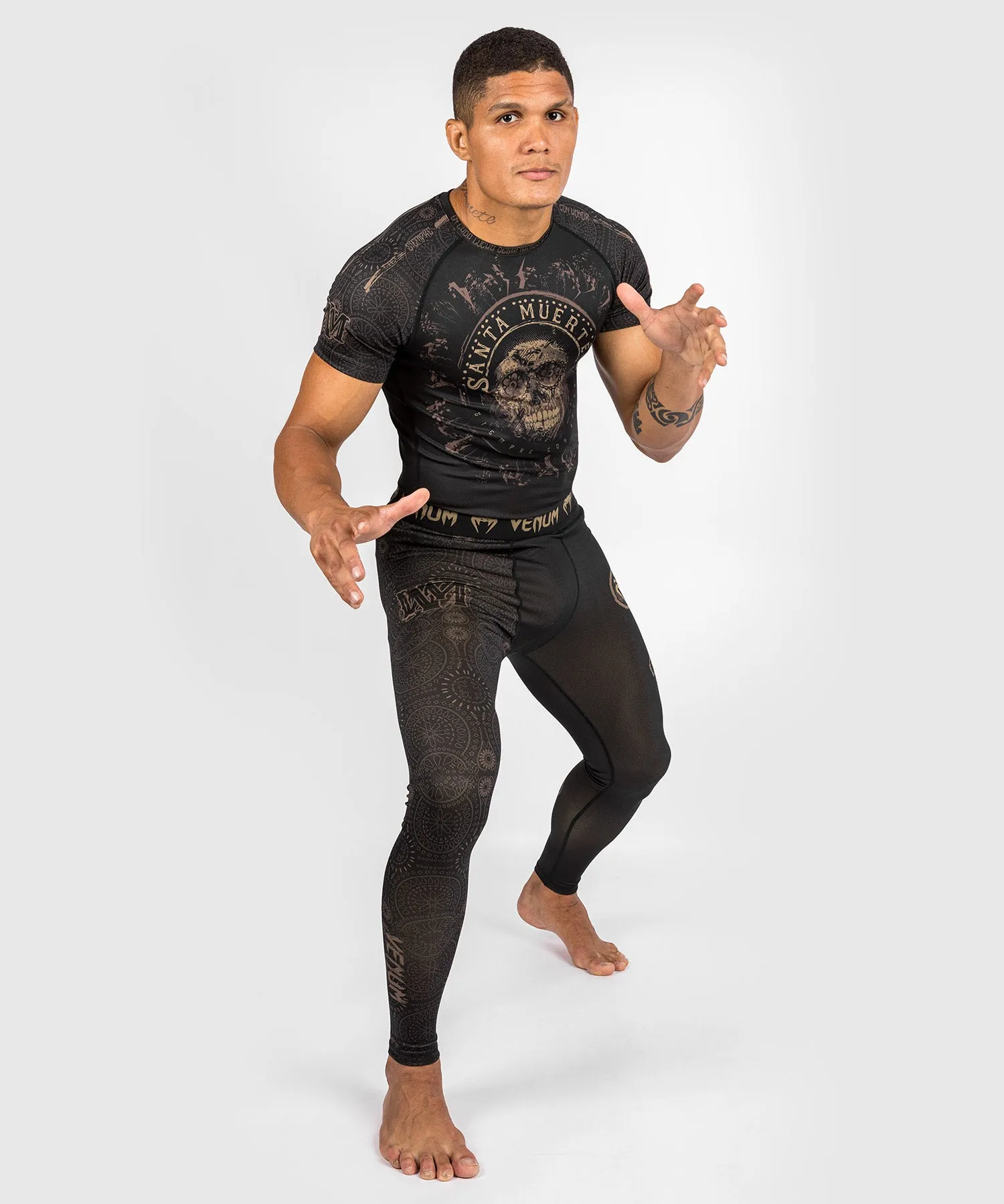 Venum Santa Muerte Dark Side - Rashguard Short Sleeves - Black/Brown