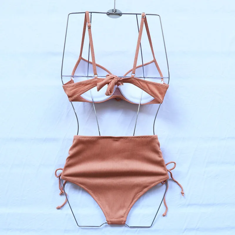 VenusFox Riseado High Waist Bikini Push Up Swimwear Women's Swimsuit 2021 Yellow Bikinis Lace Up Sexy Biquini Strap Bathing Suit Summer