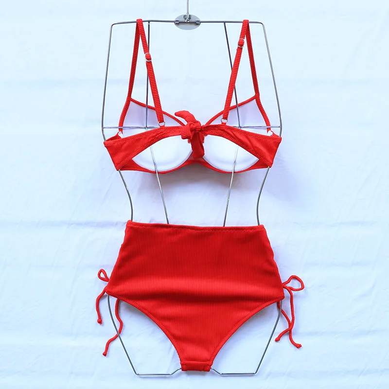 VenusFox Riseado High Waist Bikini Push Up Swimwear Women's Swimsuit 2021 Yellow Bikinis Lace Up Sexy Biquini Strap Bathing Suit Summer