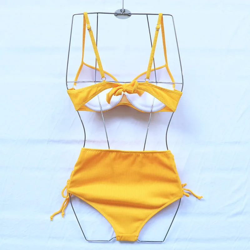 VenusFox Riseado High Waist Bikini Push Up Swimwear Women's Swimsuit 2021 Yellow Bikinis Lace Up Sexy Biquini Strap Bathing Suit Summer