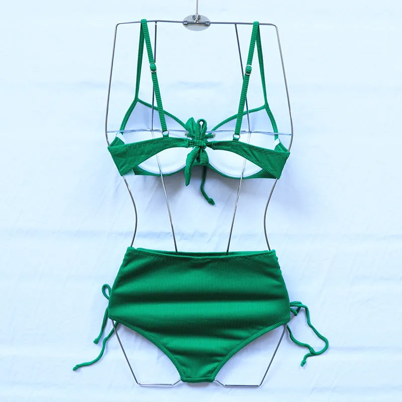 VenusFox Riseado High Waist Bikini Push Up Swimwear Women's Swimsuit 2021 Yellow Bikinis Lace Up Sexy Biquini Strap Bathing Suit Summer