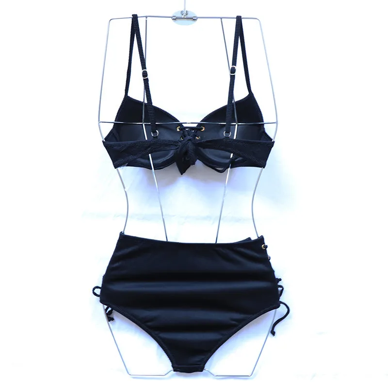 VenusFox Riseado High Waist Bikini Push Up Swimwear Women's Swimsuit 2021 Yellow Bikinis Lace Up Sexy Biquini Strap Bathing Suit Summer