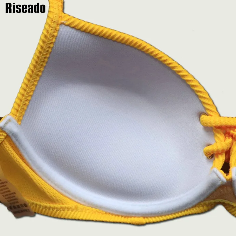 VenusFox Riseado High Waist Bikini Push Up Swimwear Women's Swimsuit 2021 Yellow Bikinis Lace Up Sexy Biquini Strap Bathing Suit Summer