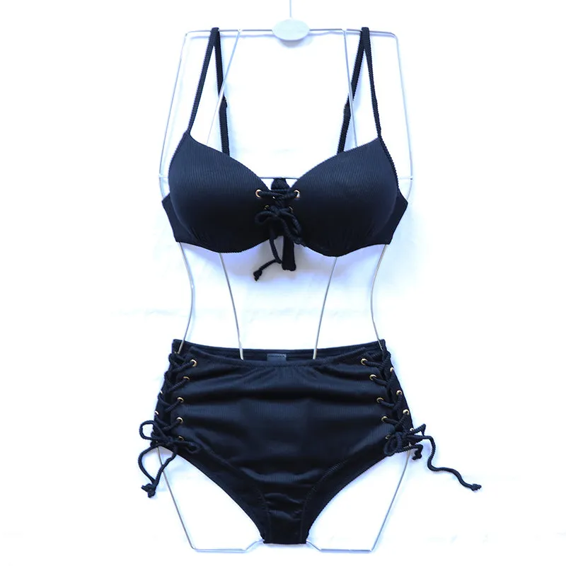 VenusFox Riseado High Waist Bikini Push Up Swimwear Women's Swimsuit 2021 Yellow Bikinis Lace Up Sexy Biquini Strap Bathing Suit Summer