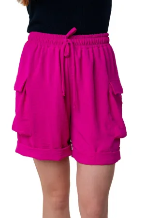 White Birch High Waisted Drawstring Knit Cargo Shorts