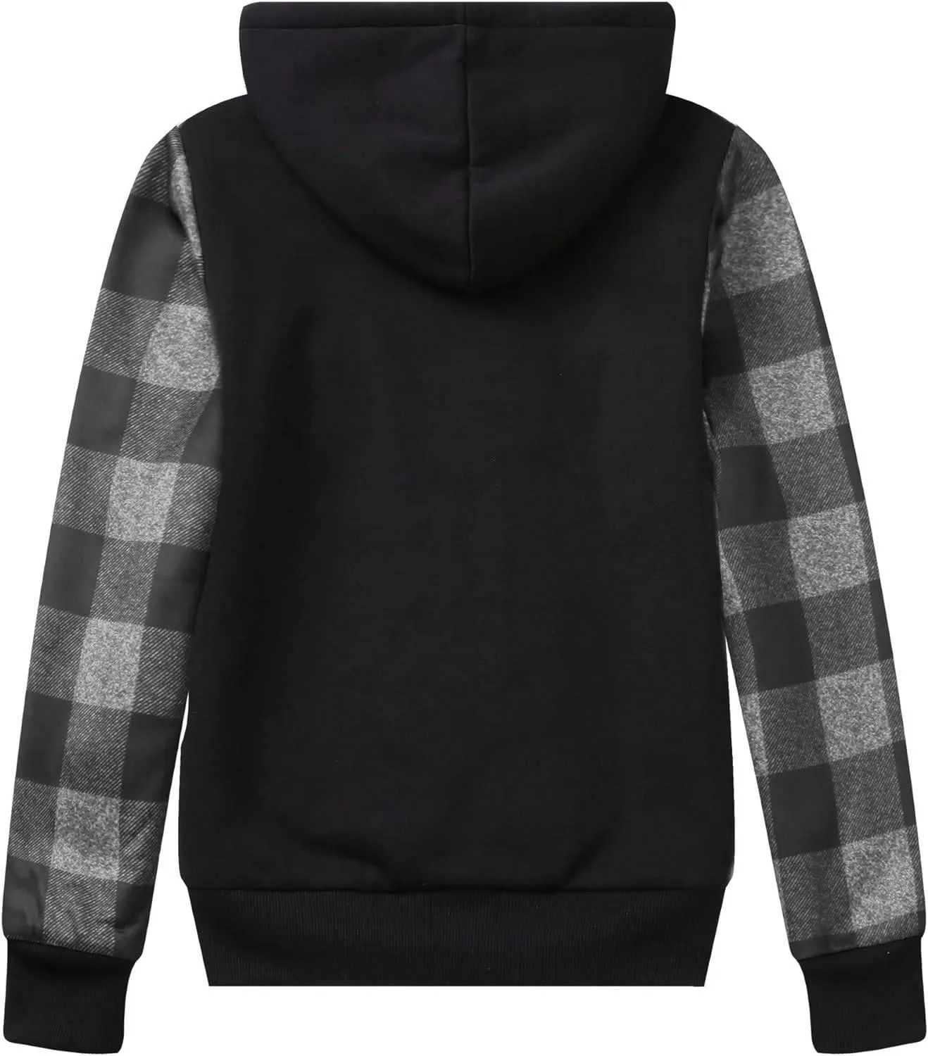 Women's Black Checkered Full Zipper Hoodie-ZPK005489