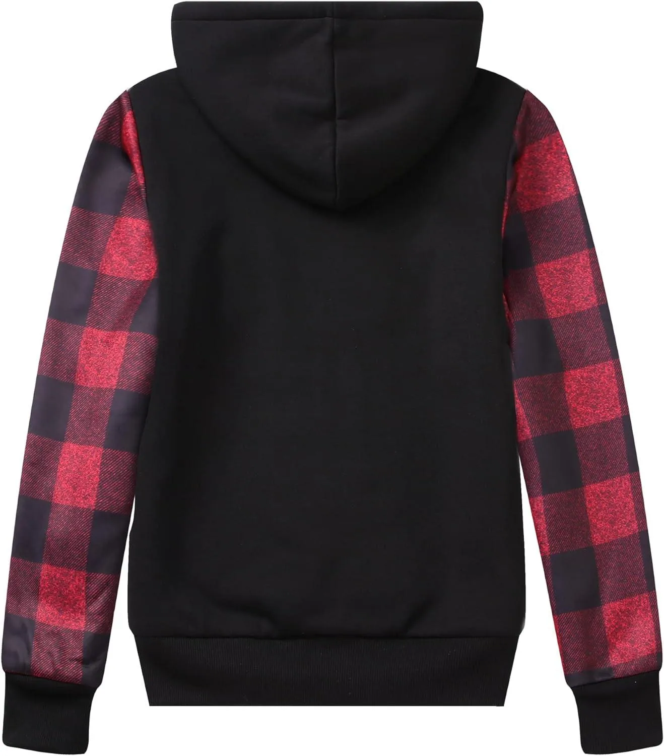 Women's Black Checkered Full Zipper Hoodie-ZPK005489