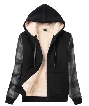 Women's Black Checkered Full Zipper Hoodie-ZPK005489