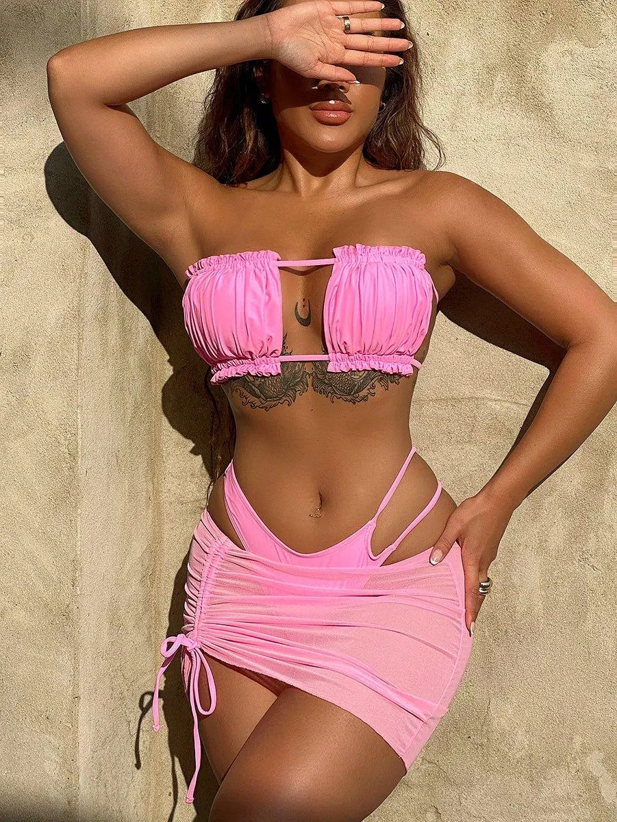 Women's GFIT Bandeau Bikini Set with Cover Up - Sexy Swimwear