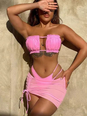 Women's GFIT Bandeau Bikini Set with Cover Up - Sexy Swimwear