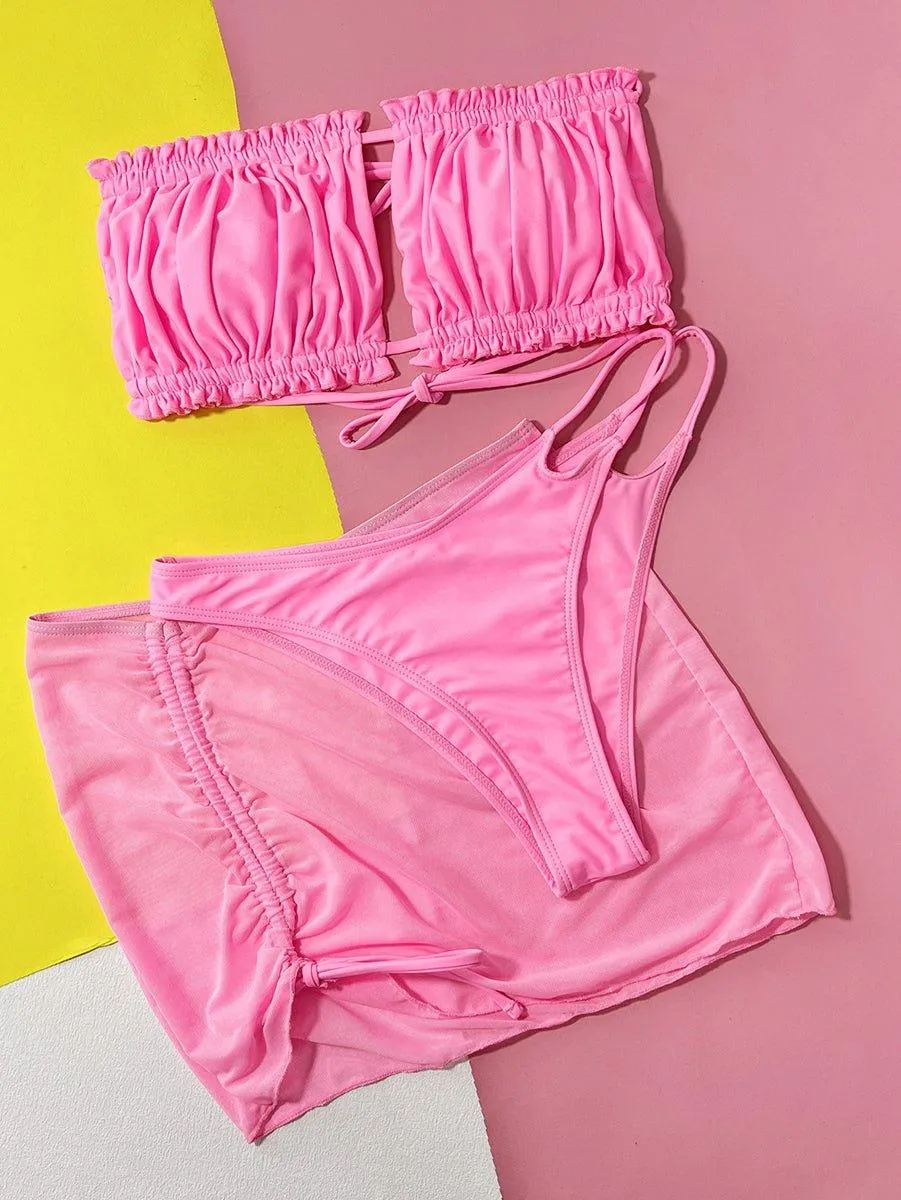 Women's GFIT Bandeau Bikini Set with Cover Up - Sexy Swimwear