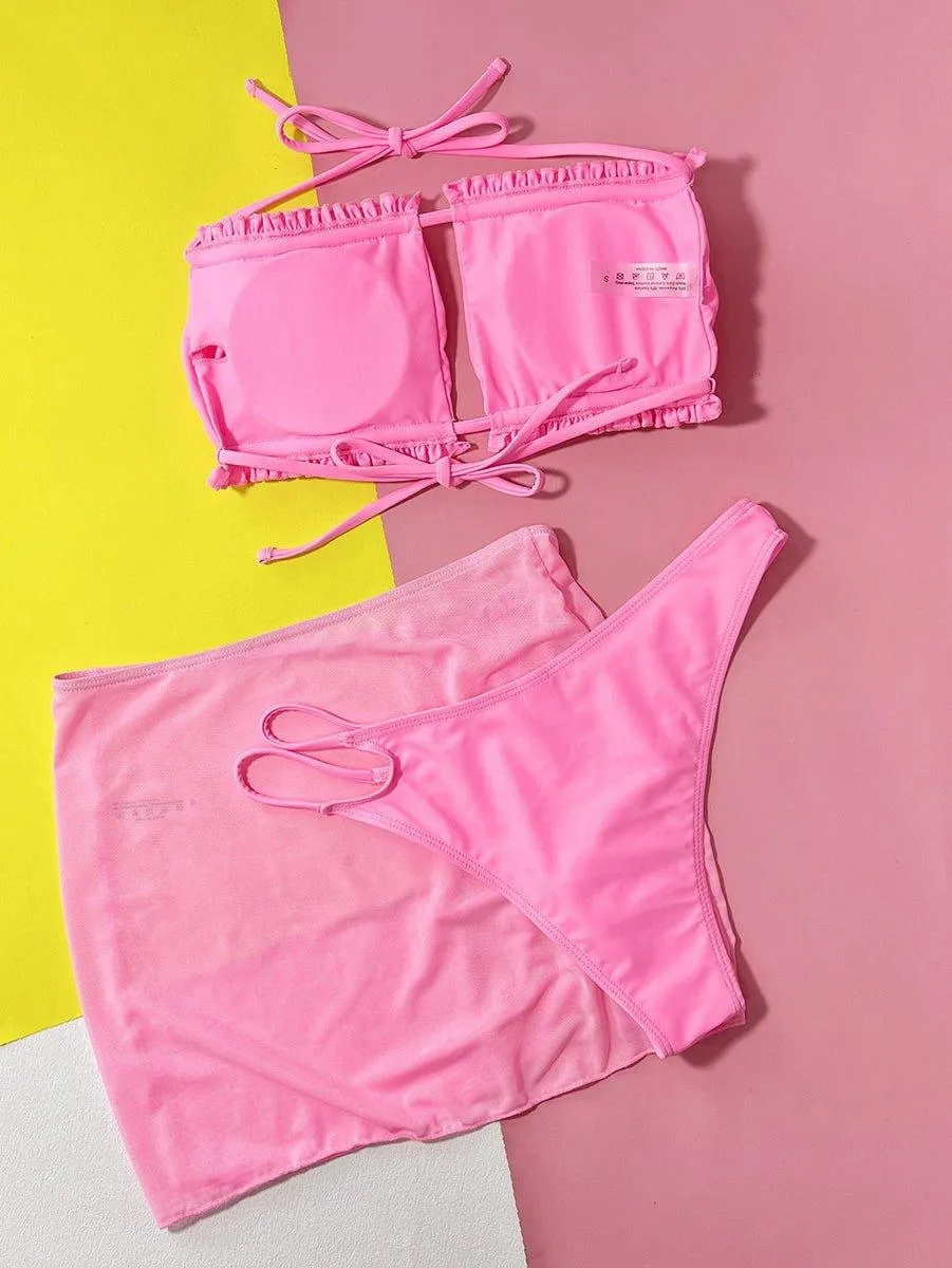 Women's GFIT Bandeau Bikini Set with Cover Up - Sexy Swimwear