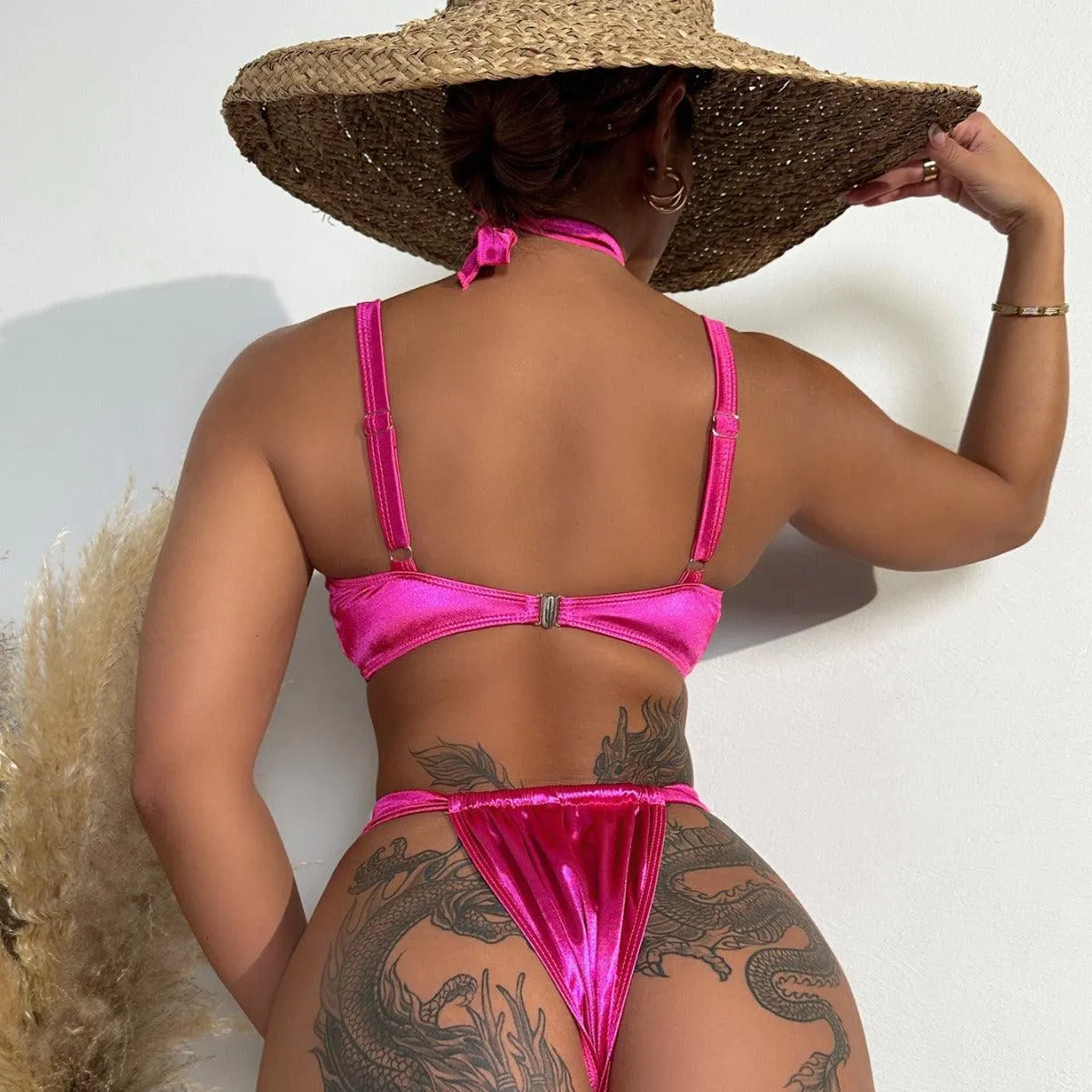 Women's Red 3D Flower Embellished Bikini Set - Brazilian Style Swimwear
