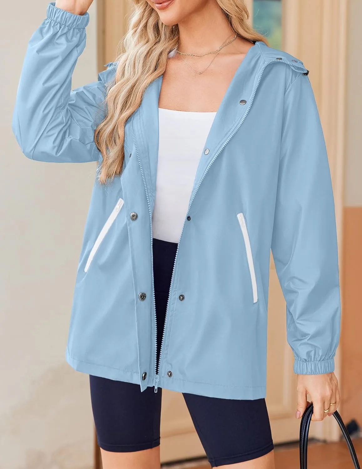 Zeagoo Rain Jacket Women Lightweight Waterproof Hooded Zip Raincoat
