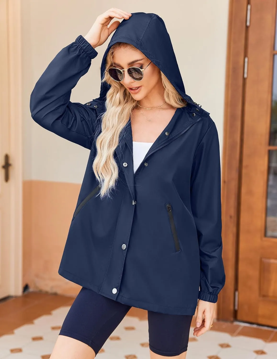 Zeagoo Rain Jacket Women Lightweight Waterproof Hooded Zip Raincoat