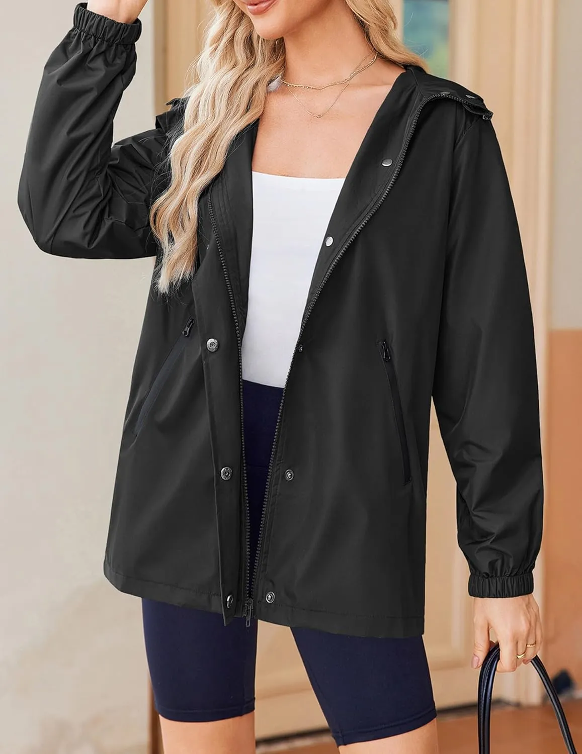 Zeagoo Rain Jacket Women Lightweight Waterproof Hooded Zip Raincoat