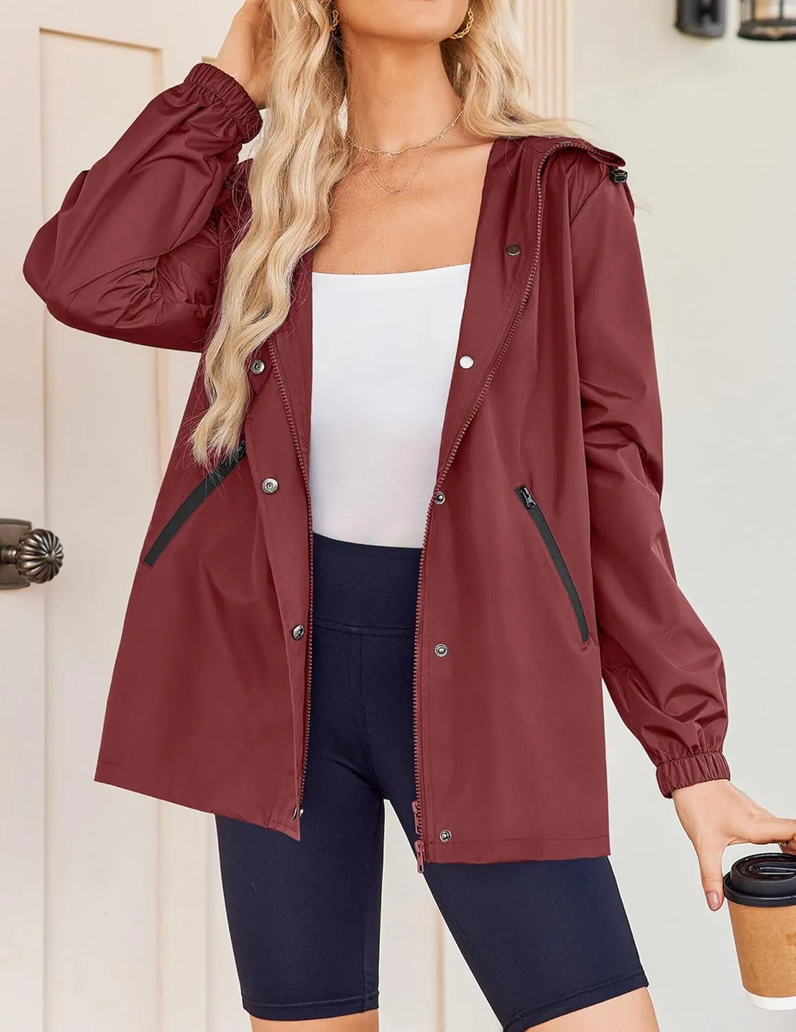 Zeagoo Rain Jacket Women Lightweight Waterproof Hooded Zip Raincoat