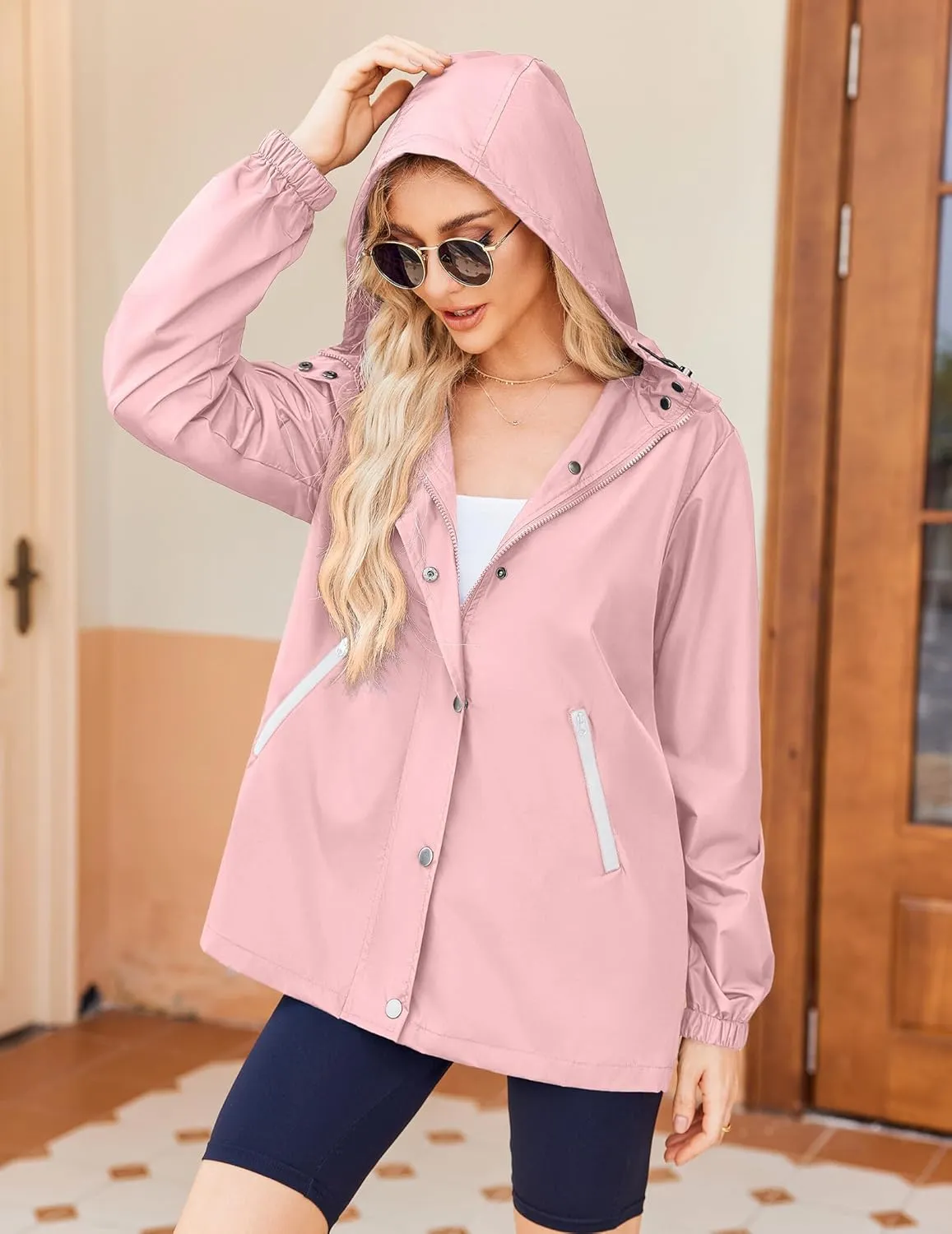 Zeagoo Rain Jacket Women Lightweight Waterproof Hooded Zip Raincoat