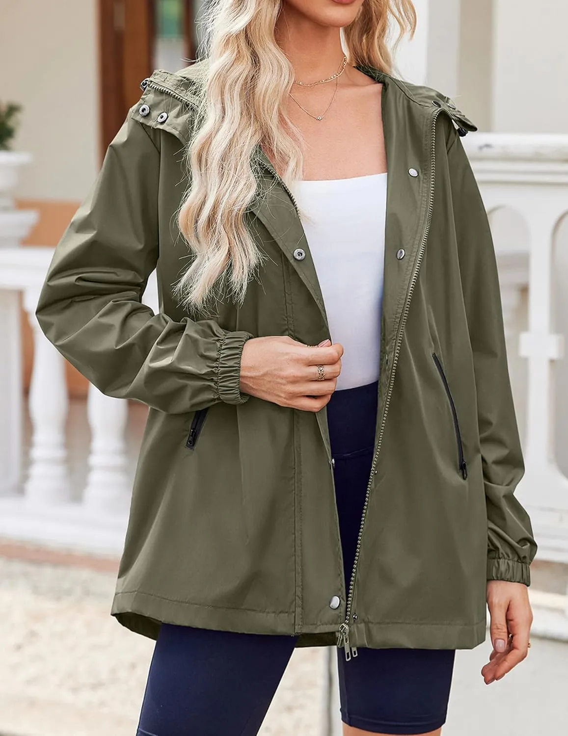 Zeagoo Rain Jacket Women Lightweight Waterproof Hooded Zip Raincoat
