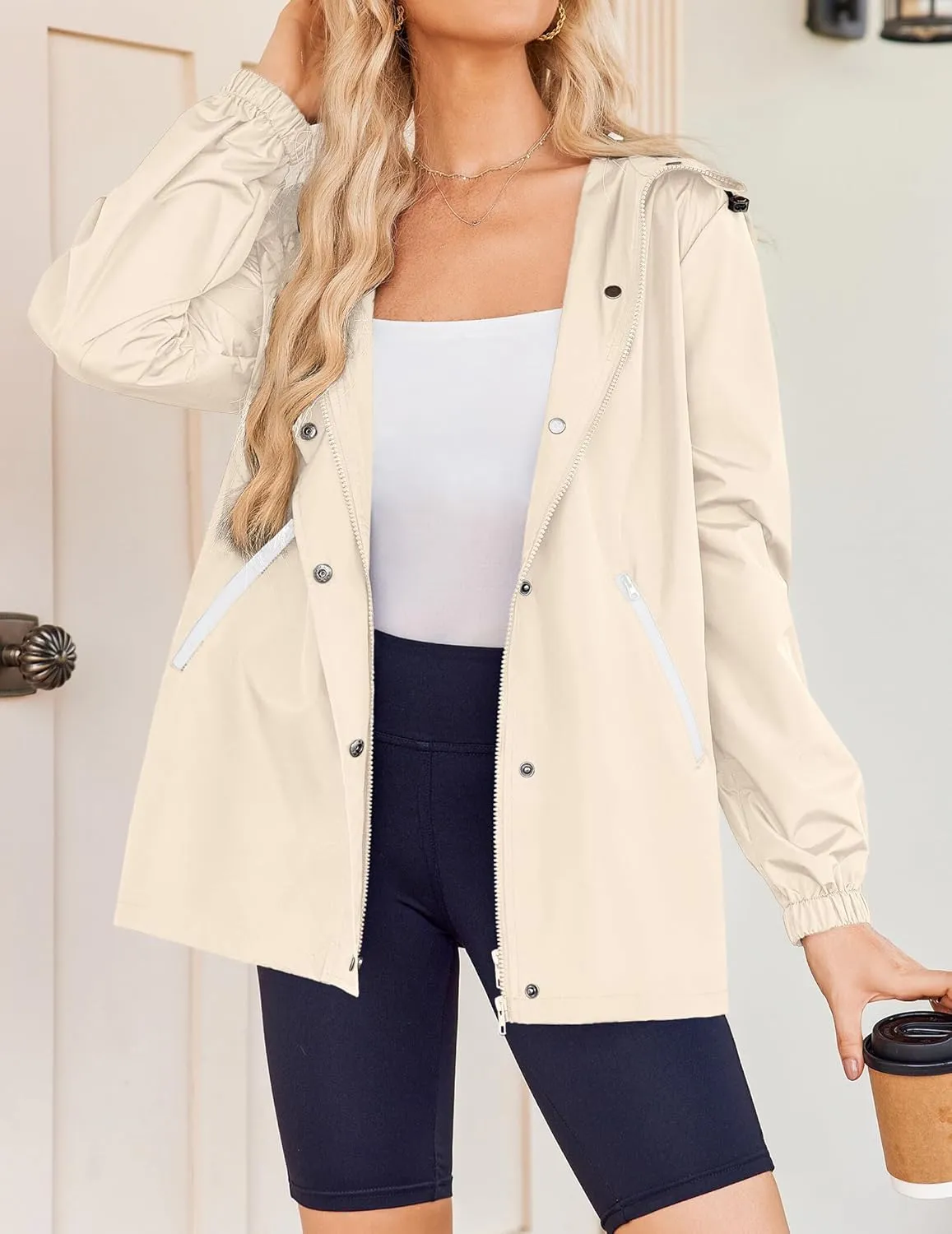 Zeagoo Rain Jacket Women Lightweight Waterproof Hooded Zip Raincoat