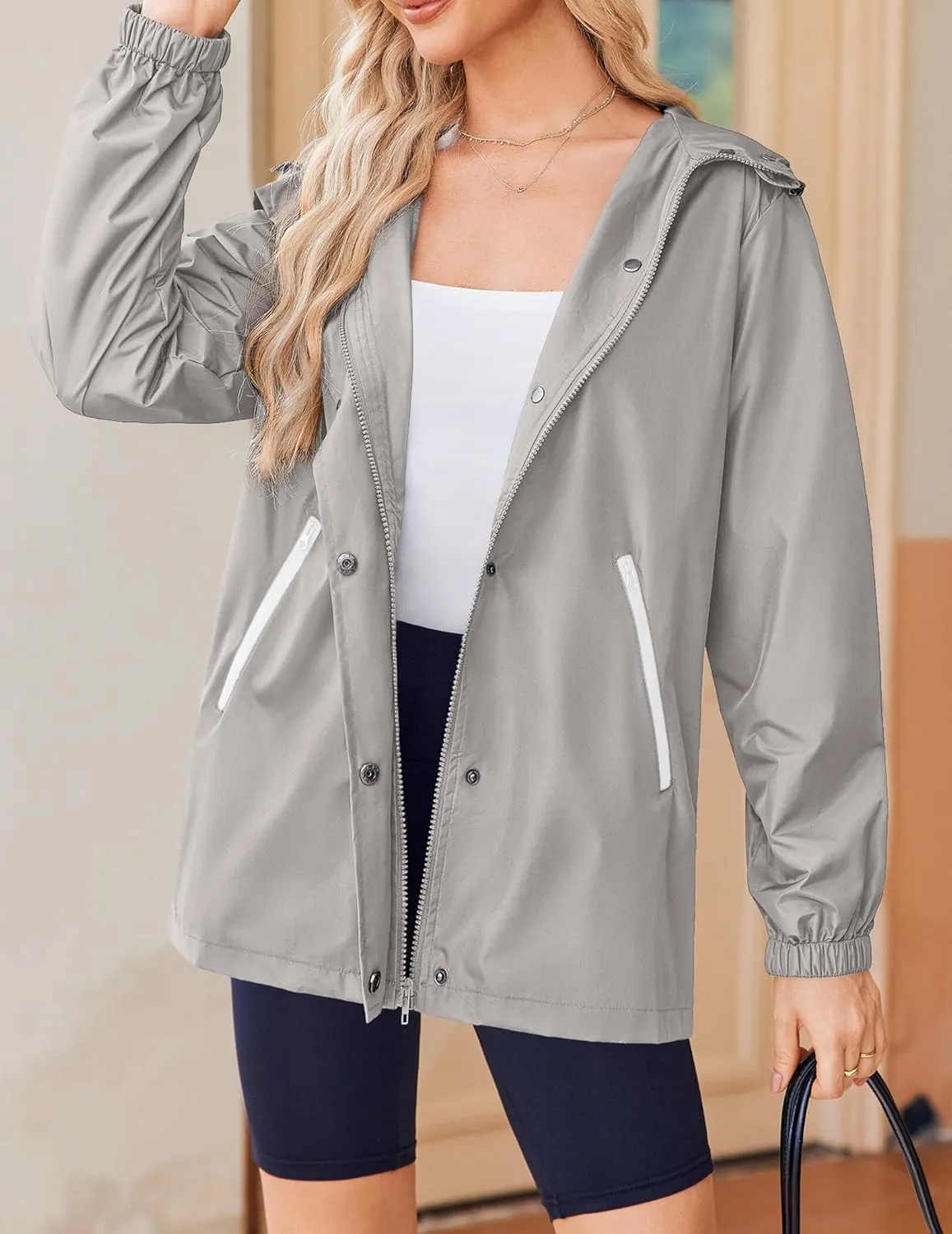 Zeagoo Rain Jacket Women Lightweight Waterproof Hooded Zip Raincoat