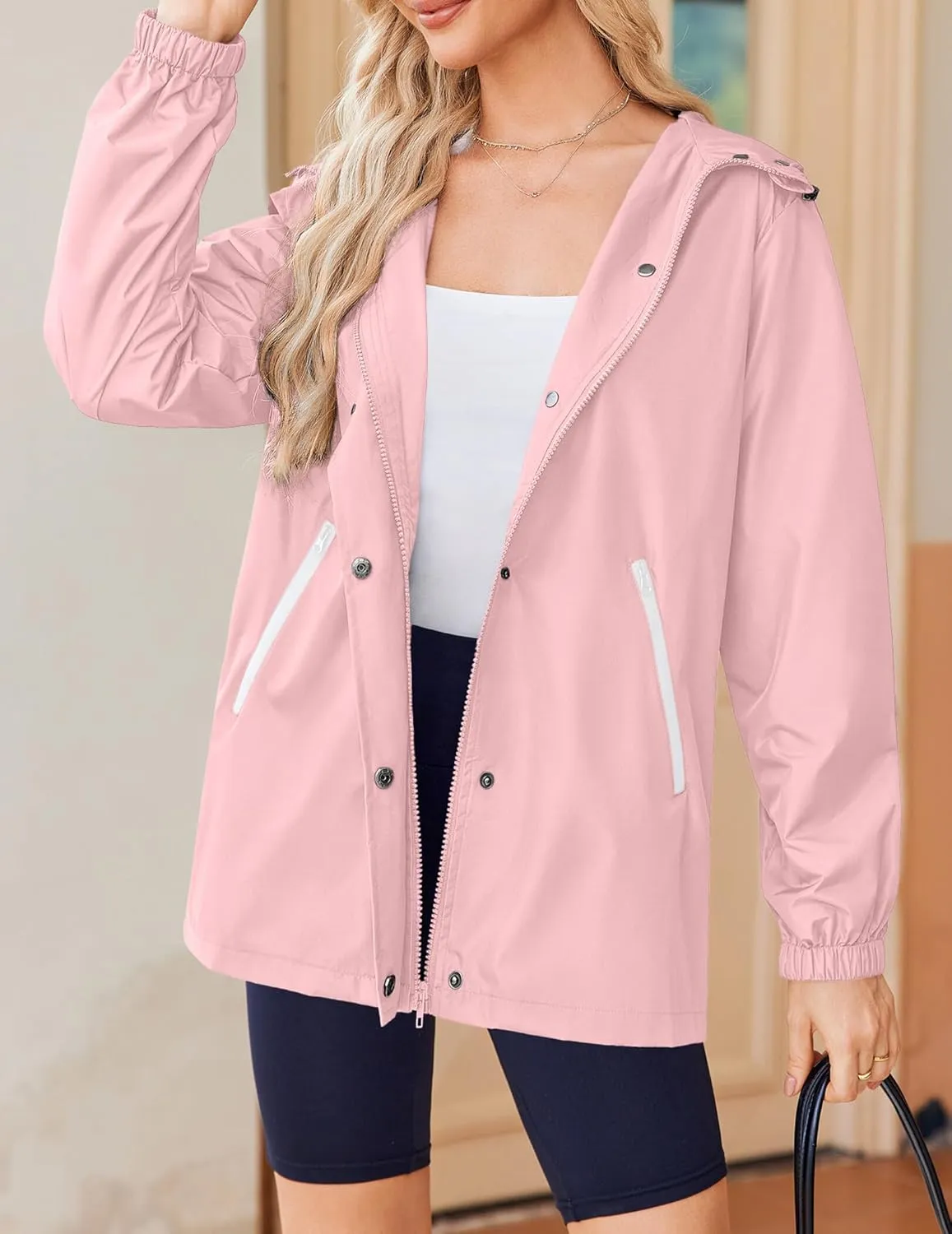 Zeagoo Rain Jacket Women Lightweight Waterproof Hooded Zip Raincoat