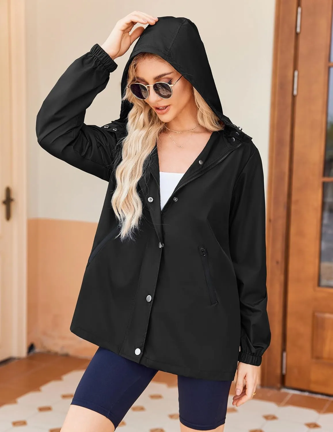 Zeagoo Rain Jacket Women Lightweight Waterproof Hooded Zip Raincoat