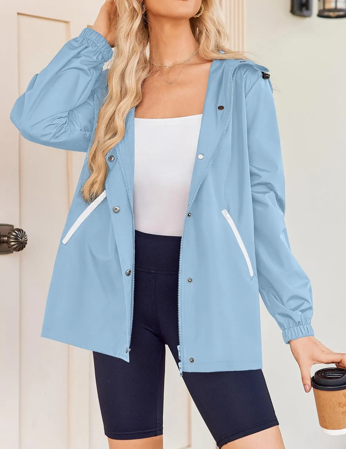 Zeagoo Rain Jacket Women Lightweight Waterproof Hooded Zip Raincoat