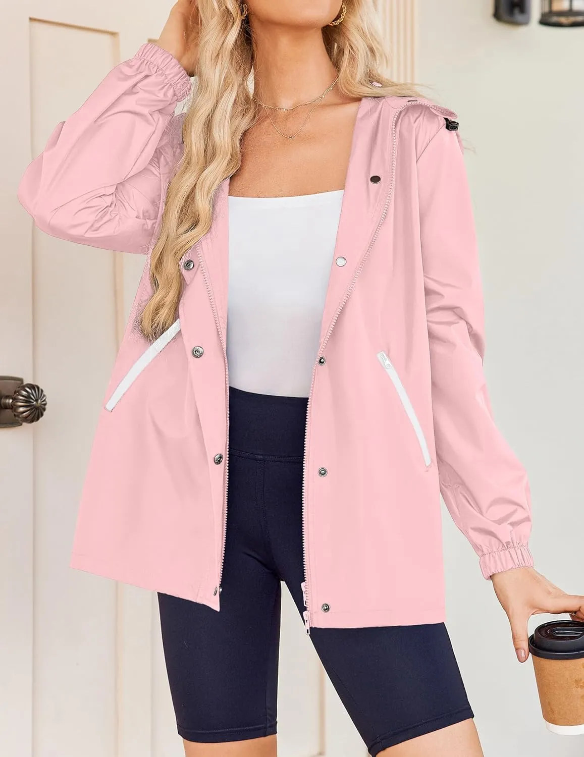 Zeagoo Rain Jacket Women Lightweight Waterproof Hooded Zip Raincoat