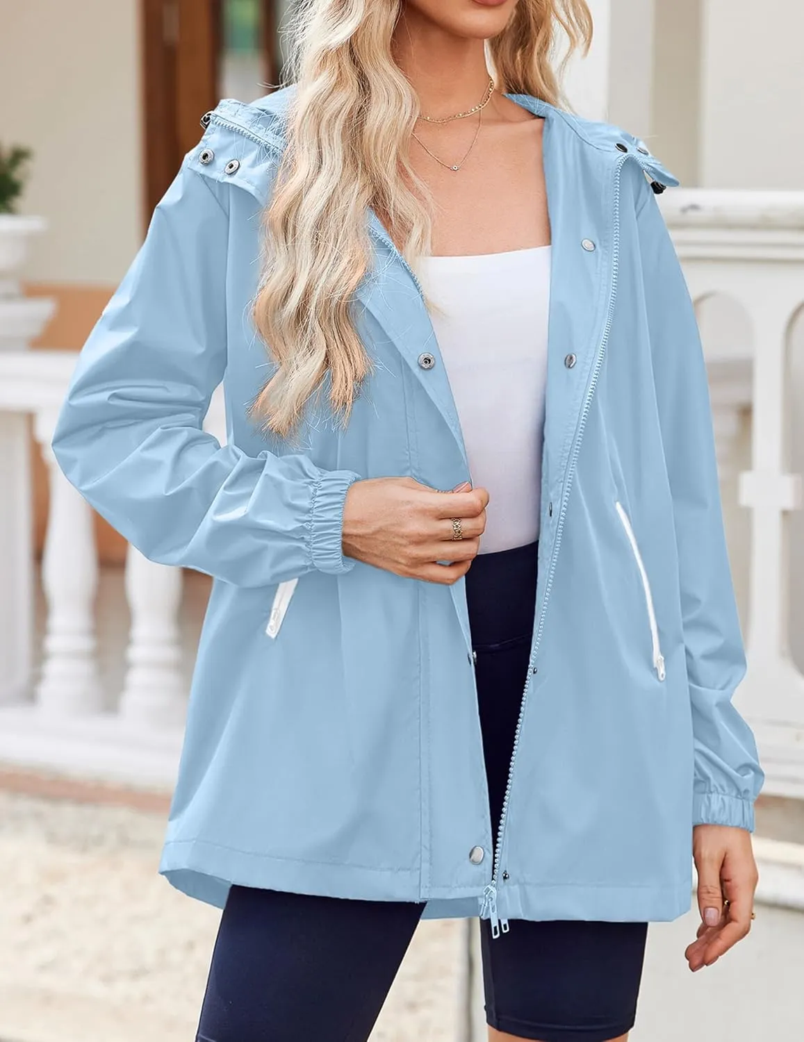 Zeagoo Rain Jacket Women Lightweight Waterproof Hooded Zip Raincoat