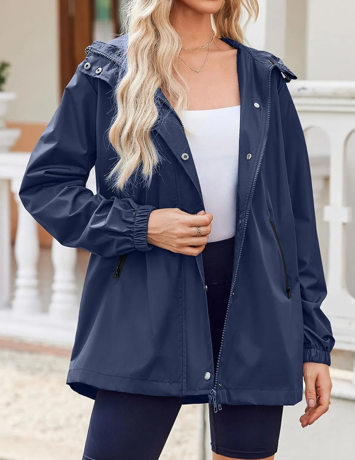 Zeagoo Rain Jacket Women Lightweight Waterproof Hooded Zip Raincoat