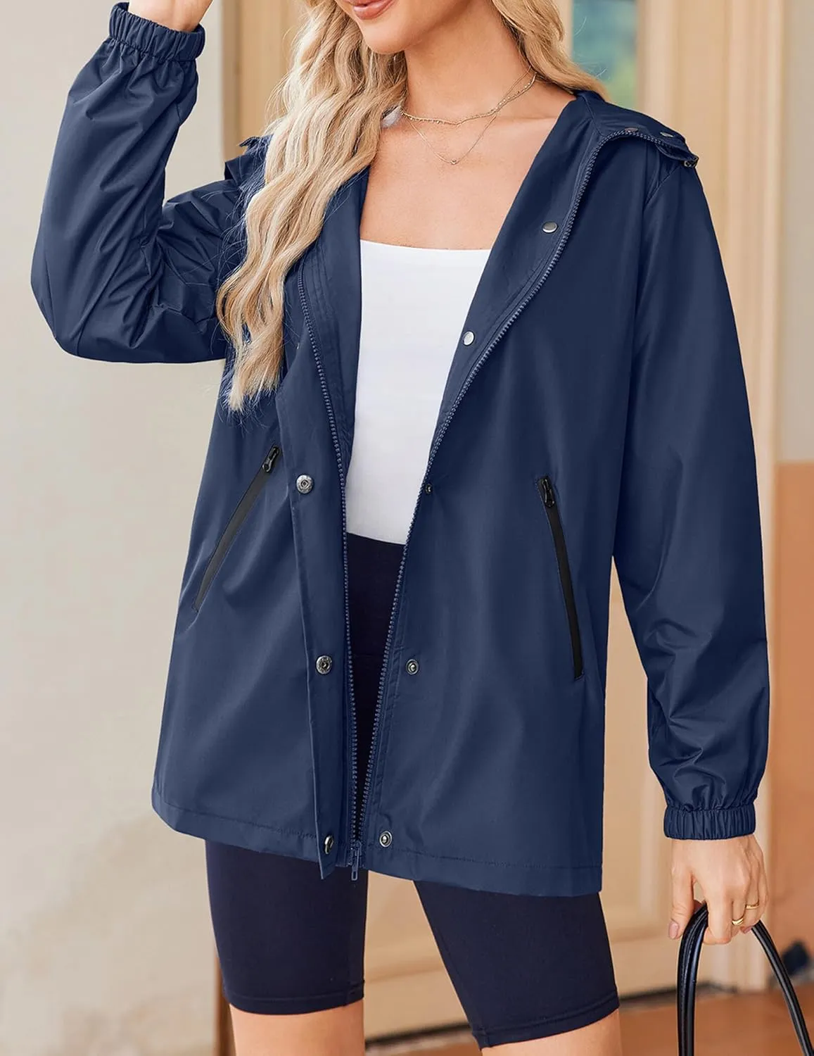 Zeagoo Rain Jacket Women Lightweight Waterproof Hooded Zip Raincoat