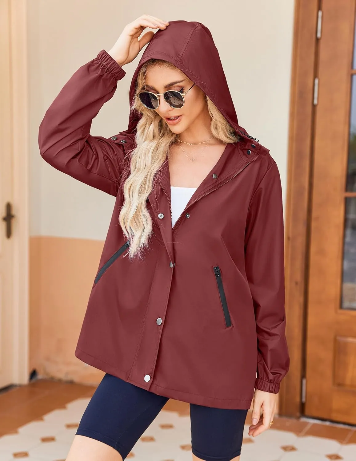 Zeagoo Rain Jacket Women Lightweight Waterproof Hooded Zip Raincoat