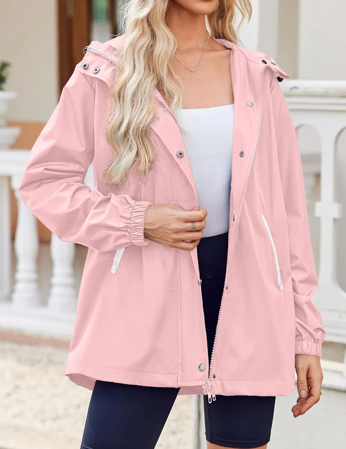 Zeagoo Rain Jacket Women Lightweight Waterproof Hooded Zip Raincoat