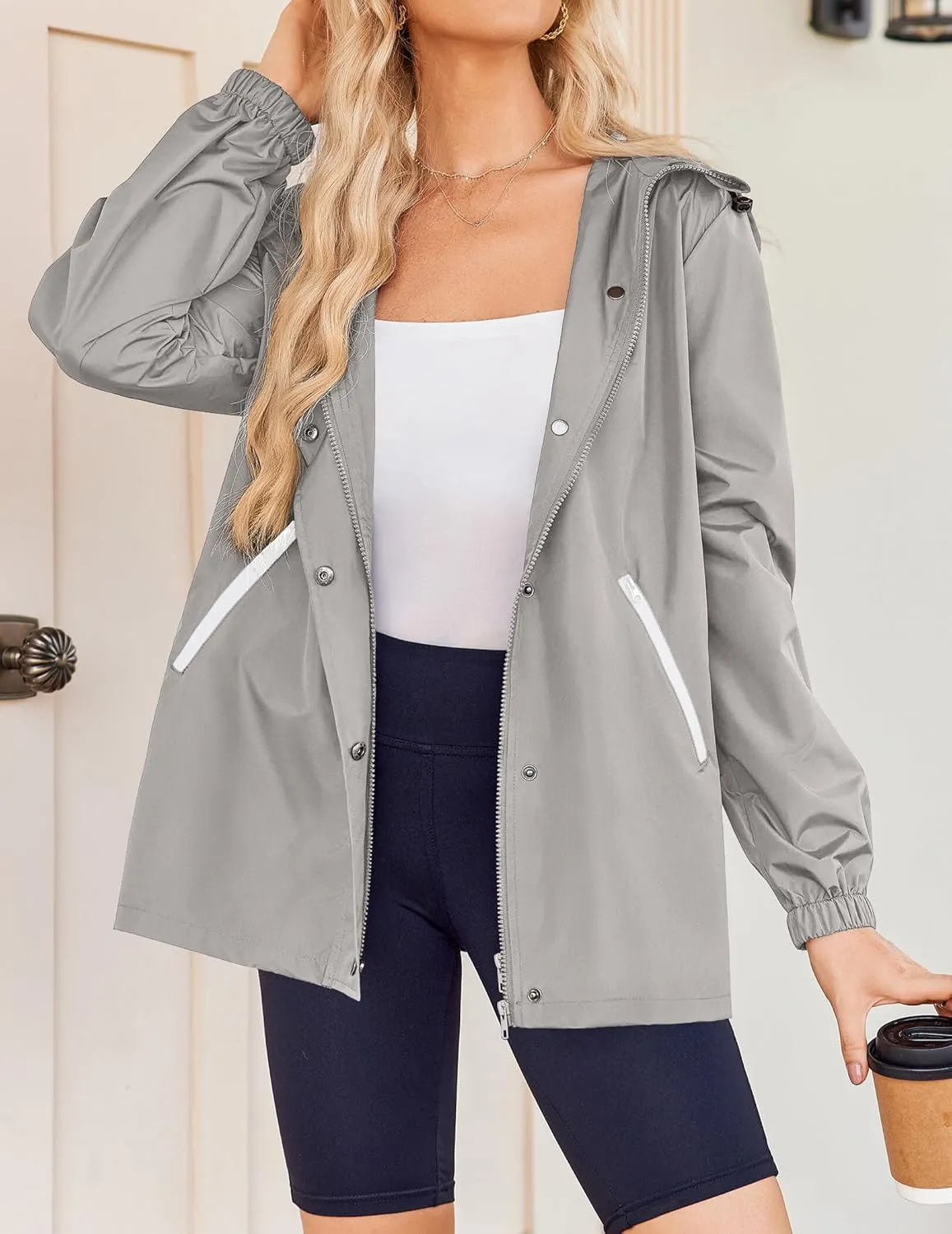 Zeagoo Rain Jacket Women Lightweight Waterproof Hooded Zip Raincoat