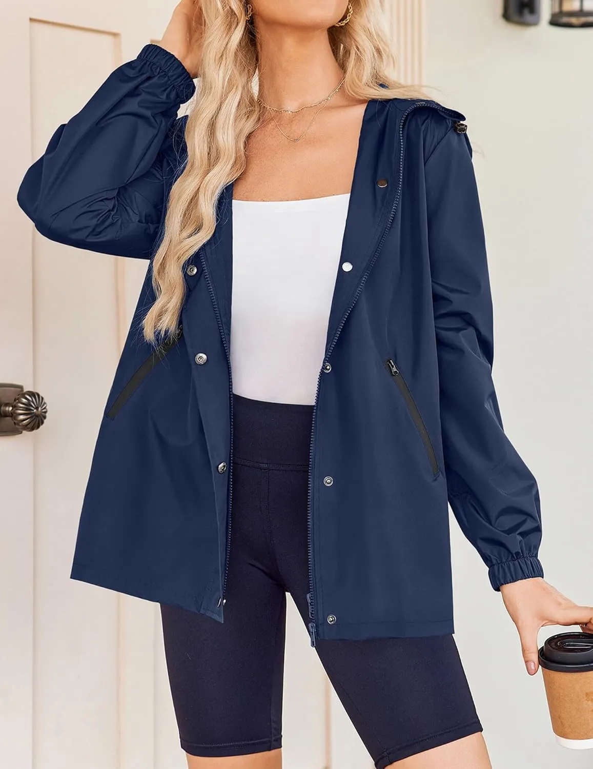 Zeagoo Rain Jacket Women Lightweight Waterproof Hooded Zip Raincoat