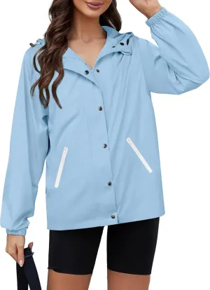 Zeagoo Rain Jacket Women Lightweight Waterproof Hooded Zip Raincoat