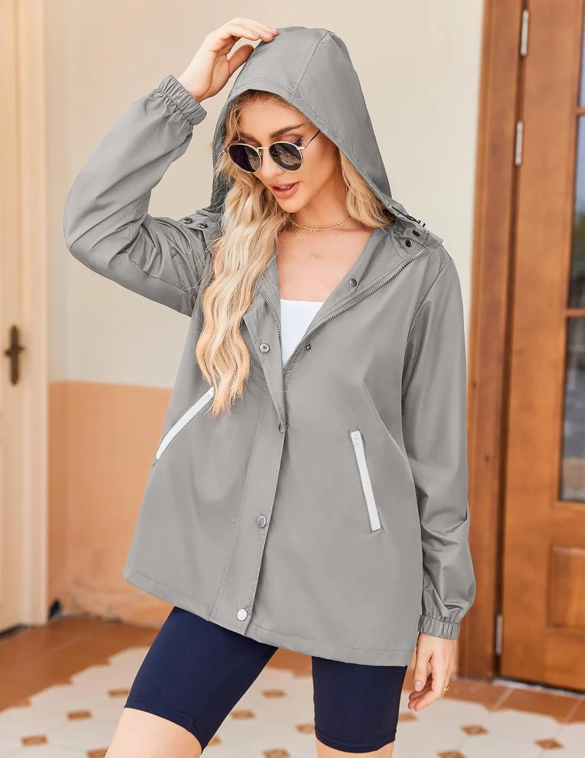 Zeagoo Rain Jacket Women Lightweight Waterproof Hooded Zip Raincoat