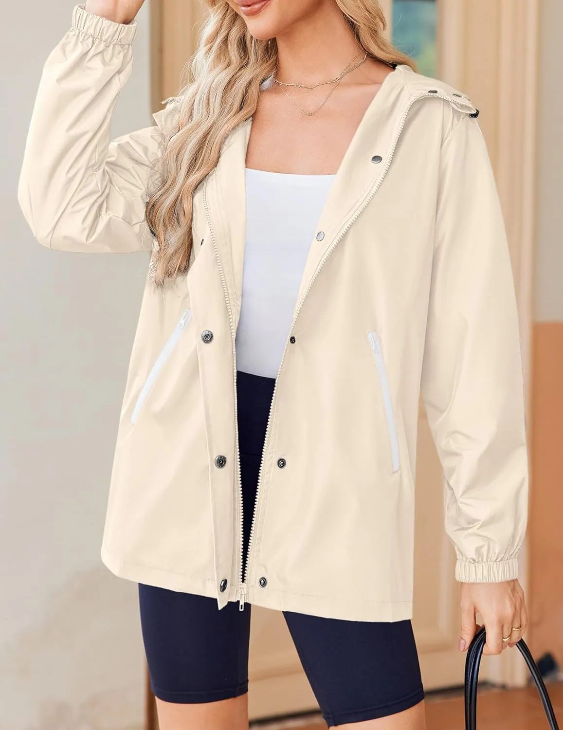 Zeagoo Rain Jacket Women Lightweight Waterproof Hooded Zip Raincoat