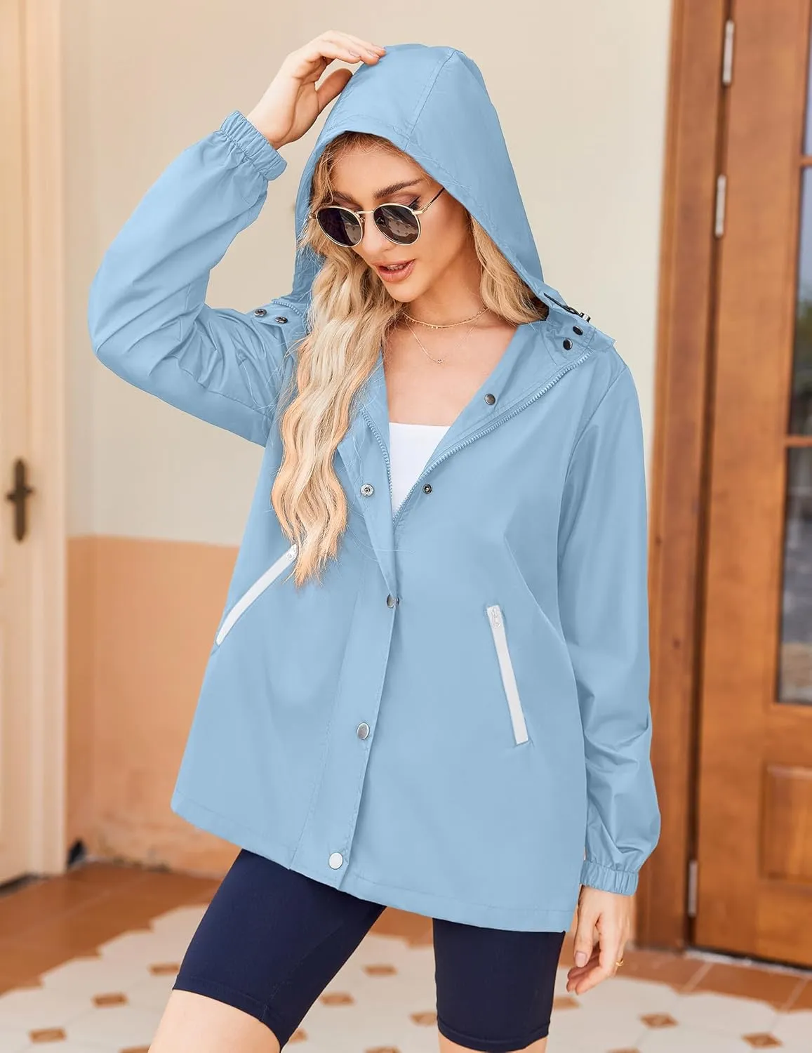Zeagoo Rain Jacket Women Lightweight Waterproof Hooded Zip Raincoat