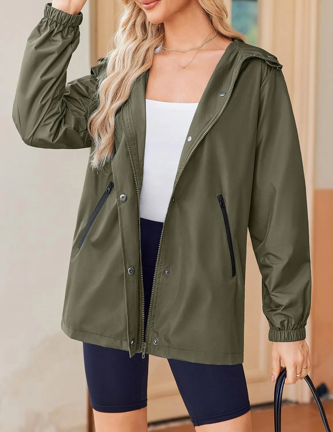 Zeagoo Rain Jacket Women Lightweight Waterproof Hooded Zip Raincoat